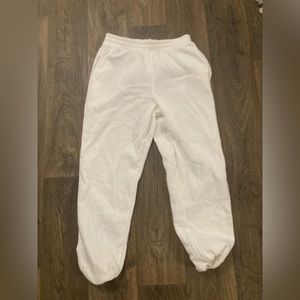 White Fleece-Lined Sweatpants with Pockets